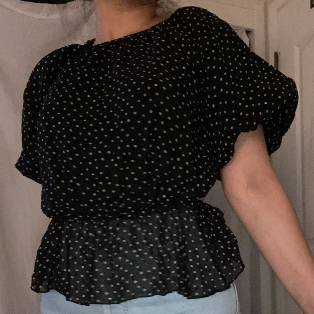 Nasty Gal Black and White Polka Dot Tie-Back Blouse - Picture 2 of 9